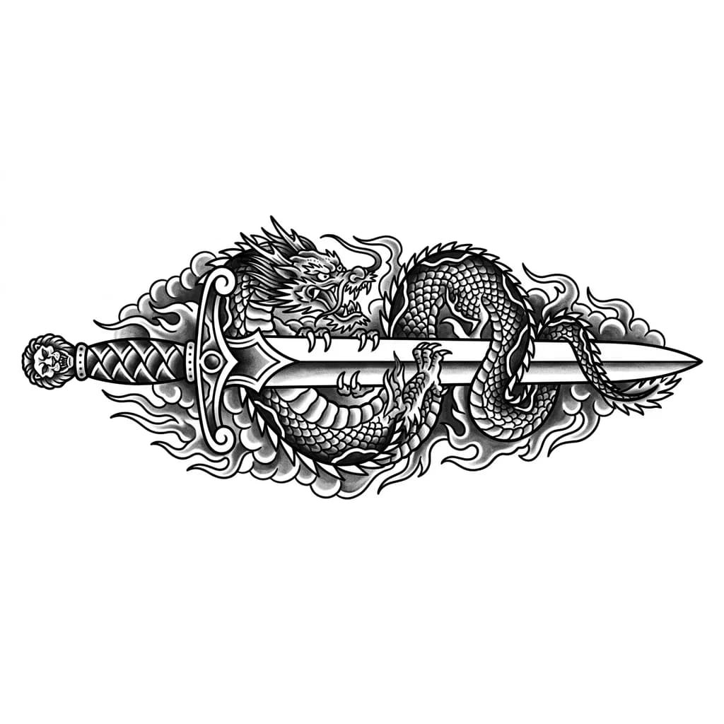 It’s a back tattoo and it’s a big cool looking sword with a dragon wrapped around it