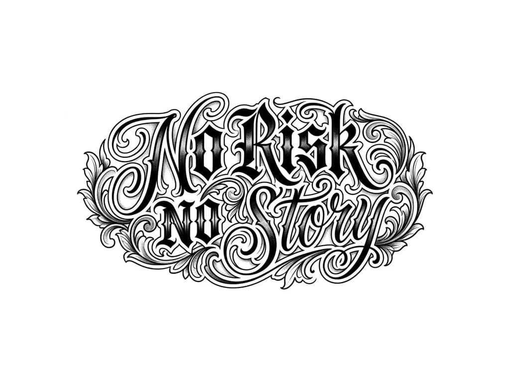 Gothic chicano calligraphy 
‘’No risk No story’’