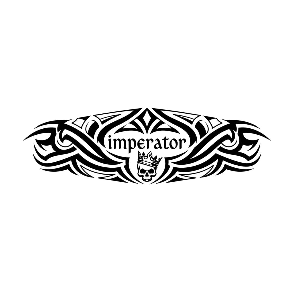 Quiero que escribas la palabra imperator con letras nórdicas y debajo una calavera con una corona puesta media caida 