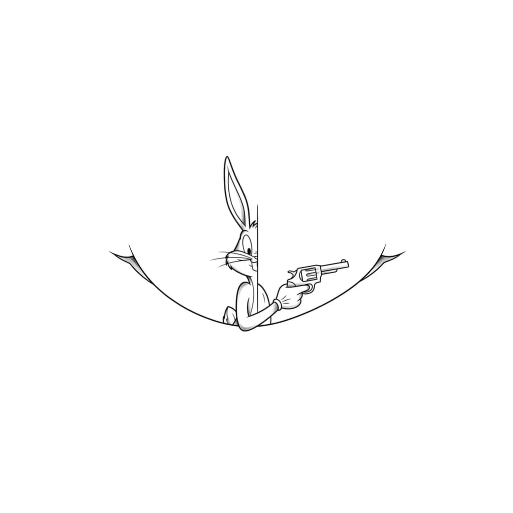 Bugs Bunny con un arma en la mano pero q bugs no se vea completo solo la mitad de su cuerpo 