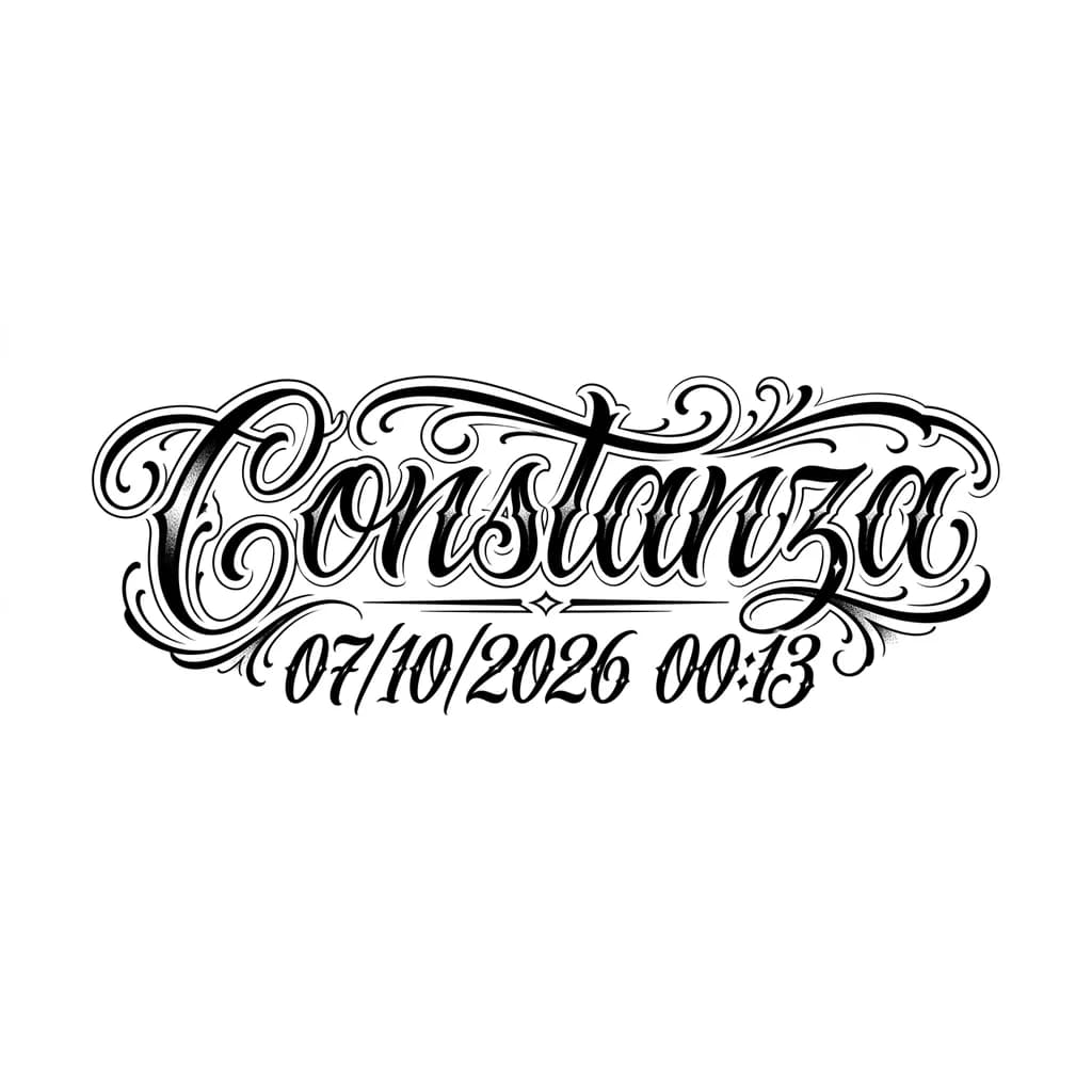 Quiero que constanza sea el foco principal del tattoo y que la fecha y la hora queden por debajo del nombre