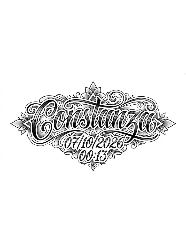 Quiero que constanza sea el foco principal del tattoo y que la fecha y la hora queden por debajo del nombre