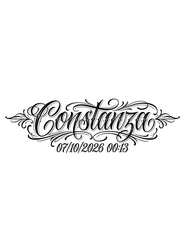 Quiero que constanza sea el foco principal del tattoo y que la fecha y la hora queden por debajo del nombre, sencillo y elegante 