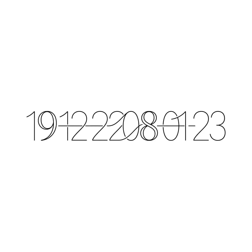 Quiero un tatuaje Minimalista, amor por dos fechas que son el 19 de diciembre de 2022 y 8 de enero de 2023, lo quiero en el antebrazo, que esté entre chico y mediano, color negro, pero que sea una fusión de las dos fechas algo que no se entienda pero que al momento de explicar tome sentido
