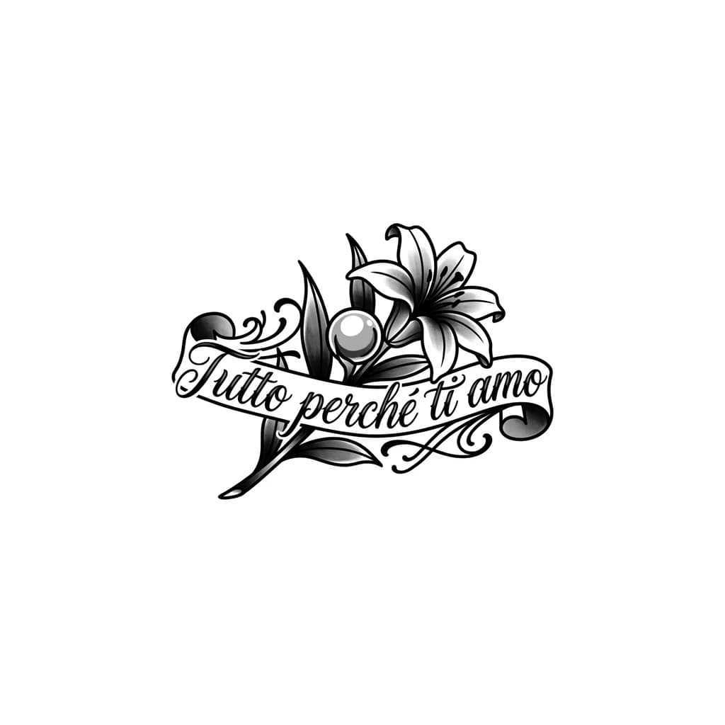 uma escrita diferente para tatuagem de casal que fique bonito, nada muito minimalista ou exagerado, com lirio e pérola