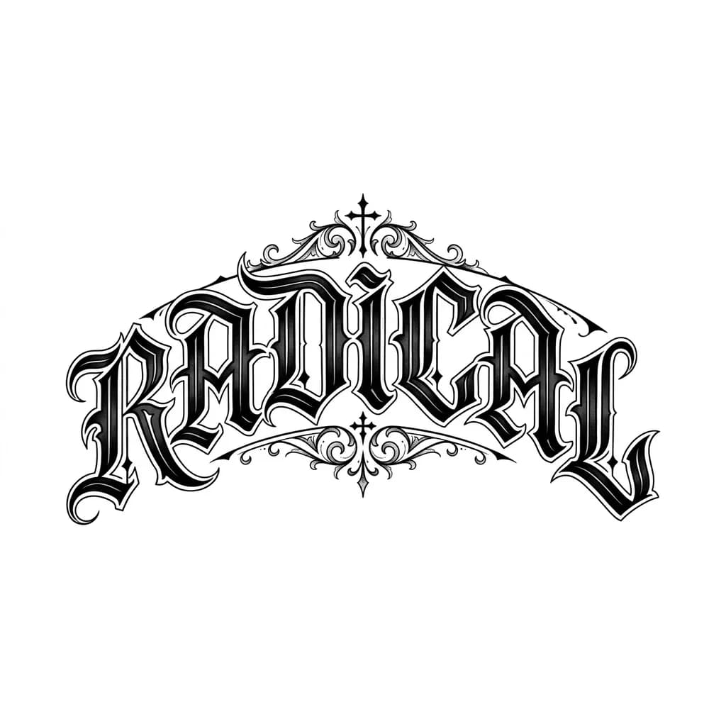 Es un tatuaje que va en la parte de arriba de la rodilla, va al rededor de la rodilla en media luna o en arco, quiero que las letras sean tipo góticas