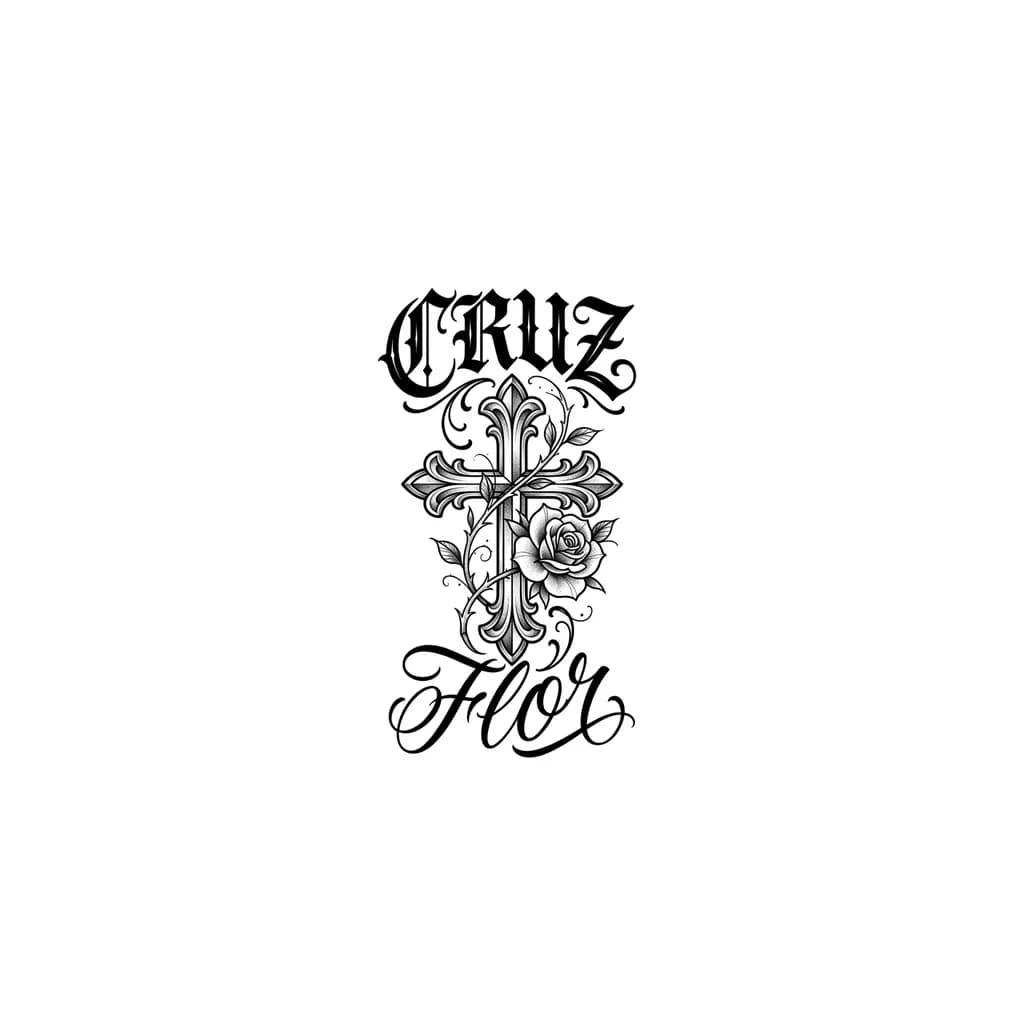 Un tatuaje para el antebrazo, que ponga cruz y flor, son los nombres de mis abuelos, que se unan mediante algo o que de alguna manera estén conectados, pero la unión que sea una cosa pequeña