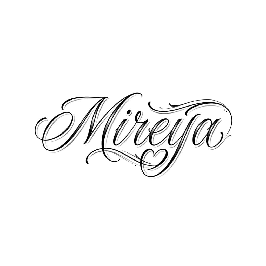 Quiero el nombre Mireya para tatuar con letra fina y elegante con un poco de sombra k la y haga forma de corazon