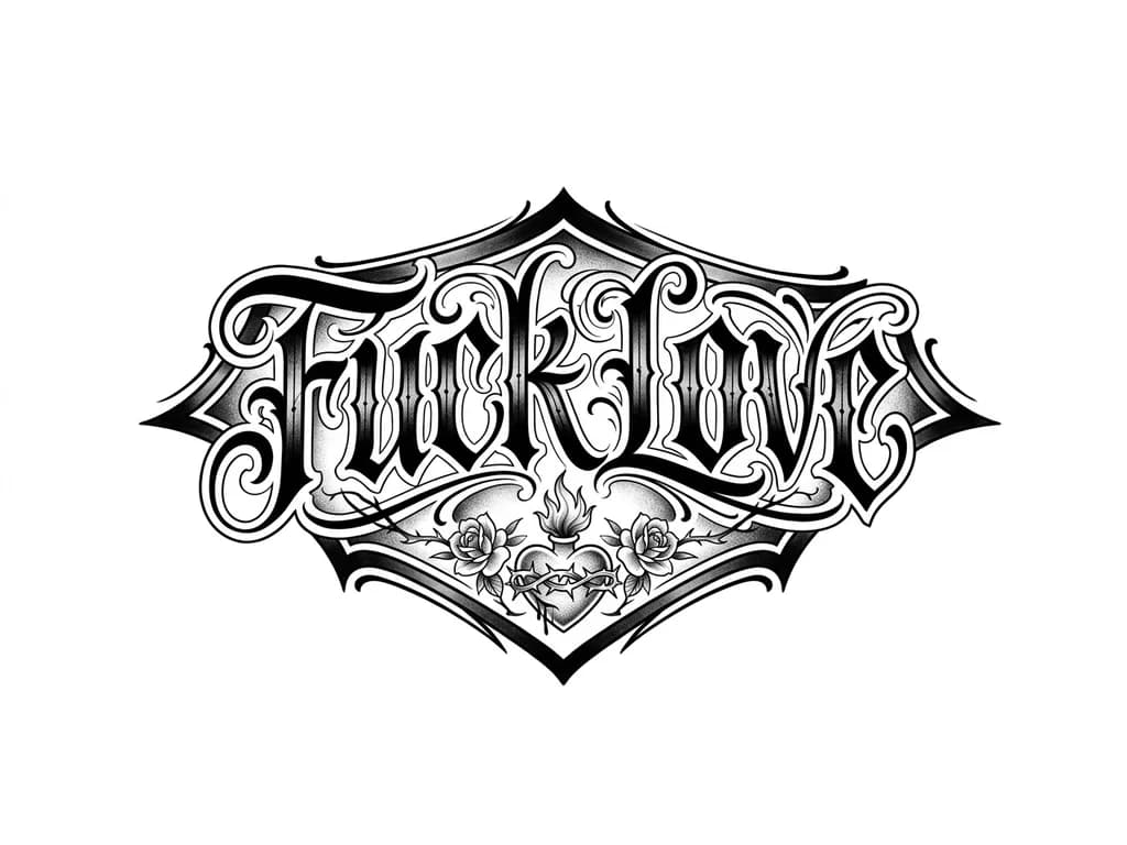 Me quiero hacer en el cuello por la parte derecha un tatuaje que diga "Fuck Love" con la letra de Barderos y agregar algo q se vea bien para no solo escribir