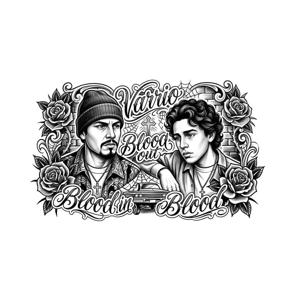 Conoces la película sangre por sangre ? Quiero que mi tatuaje sea Paco Aguilar y cruzito juntos con un fondo chicano en realismo
