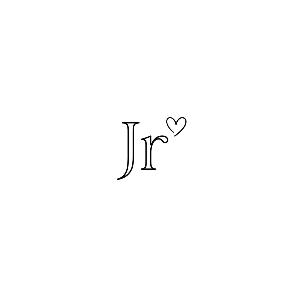 Jr sería el diseño principal y un corazón pequeño arriba de la r el corazón arriba de la r el corazón ponlo más al costado no justamente encima de la r