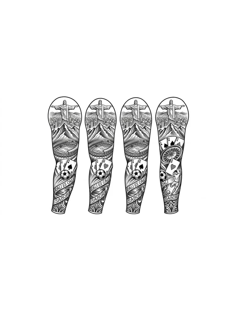 Tengo ganas de hacerme un tatuaje de toda la manga con elementos signficativos de mi ciudad cali (el estadio, cristo rey, los farallones), algo sobre casino (unas cartas por ejemplo) y algo con el futbol