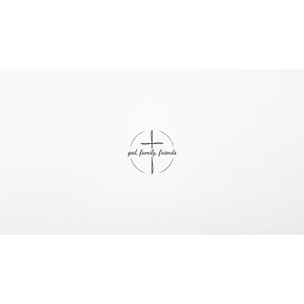 there is a samll cross, with 3 words, god, family, friends. its a hand tatto