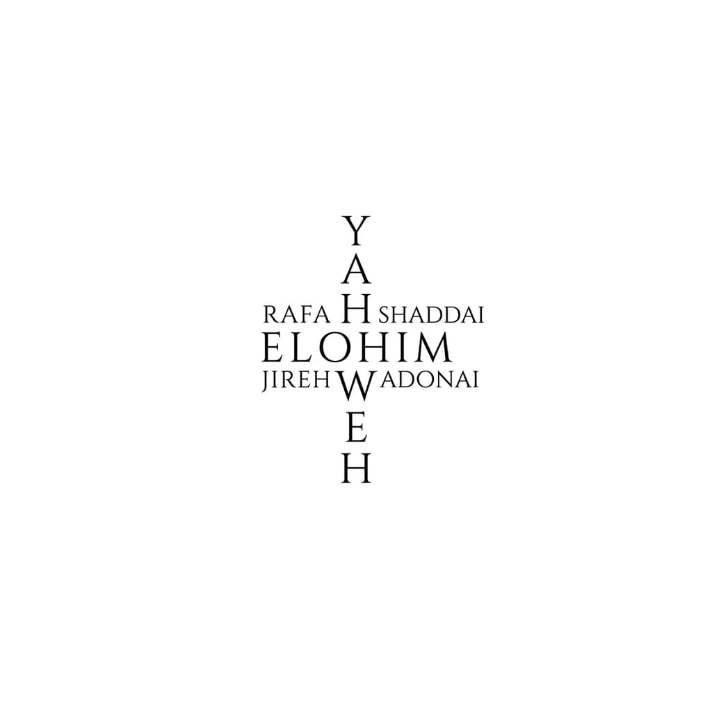 Quiero que los siguientes nombres forme una cruz : Yahweh, Rafa, Elohim, Shaddai, Jireh, Adonai
