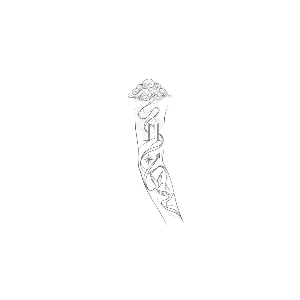 Create a small, simple tattoo idea in sleeve, for a person who is a overthinker, a person who gets out of his comfort zone,