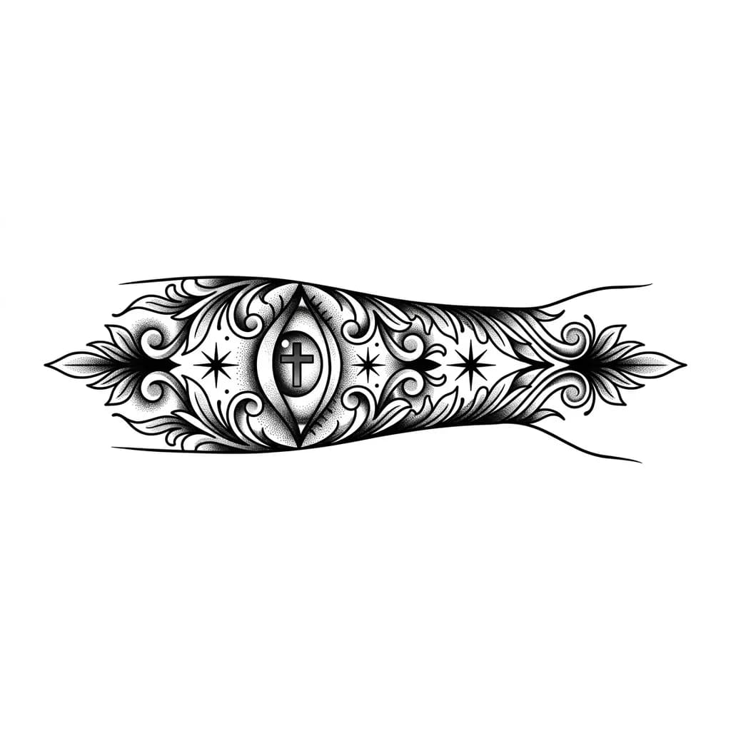 It’s basically a detailed eye with a cross in middle of it and I want the design to extend to my hand but the eye be on forearm
