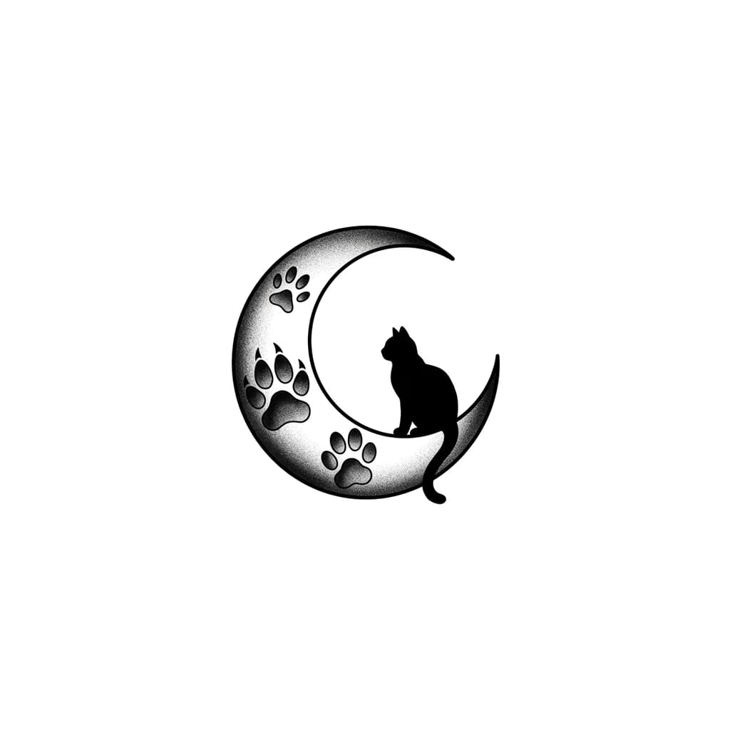 moon with subple
pawprints of lion, lamb and dove pawprints as the shadows and a silhouette of a cat sitting on it