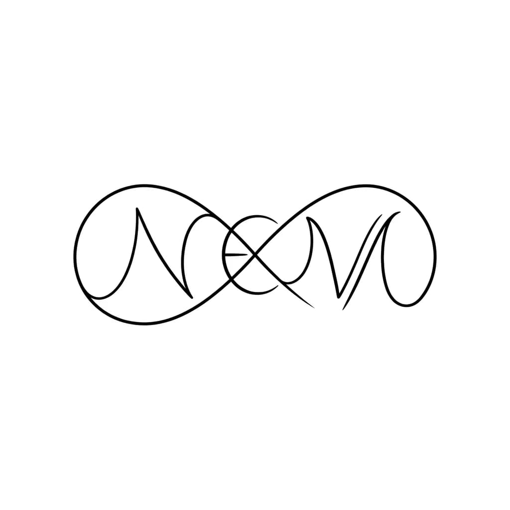 “A minimalistic fine-line infinity tattoo with the word ‘NEM’ subtly hidden within the curves of the infinity symbol. Elegant, small-sized design, delicate line work, clean and modern style, suitable for wrist or finger placement. The letters N, E, and M should blend naturally into the infinity shape, making the name discreet and artistic.” ✨