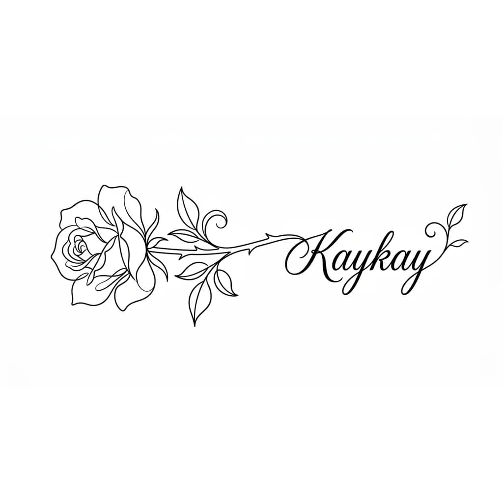 Kaykay tattoo written at the end of a rose the rose sideways