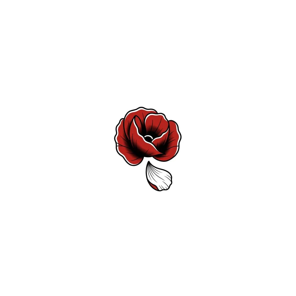 Cree tatouage
Un coquelicot rouge clos légèrement ouvert et une pétale qui tombe de couleur blanc